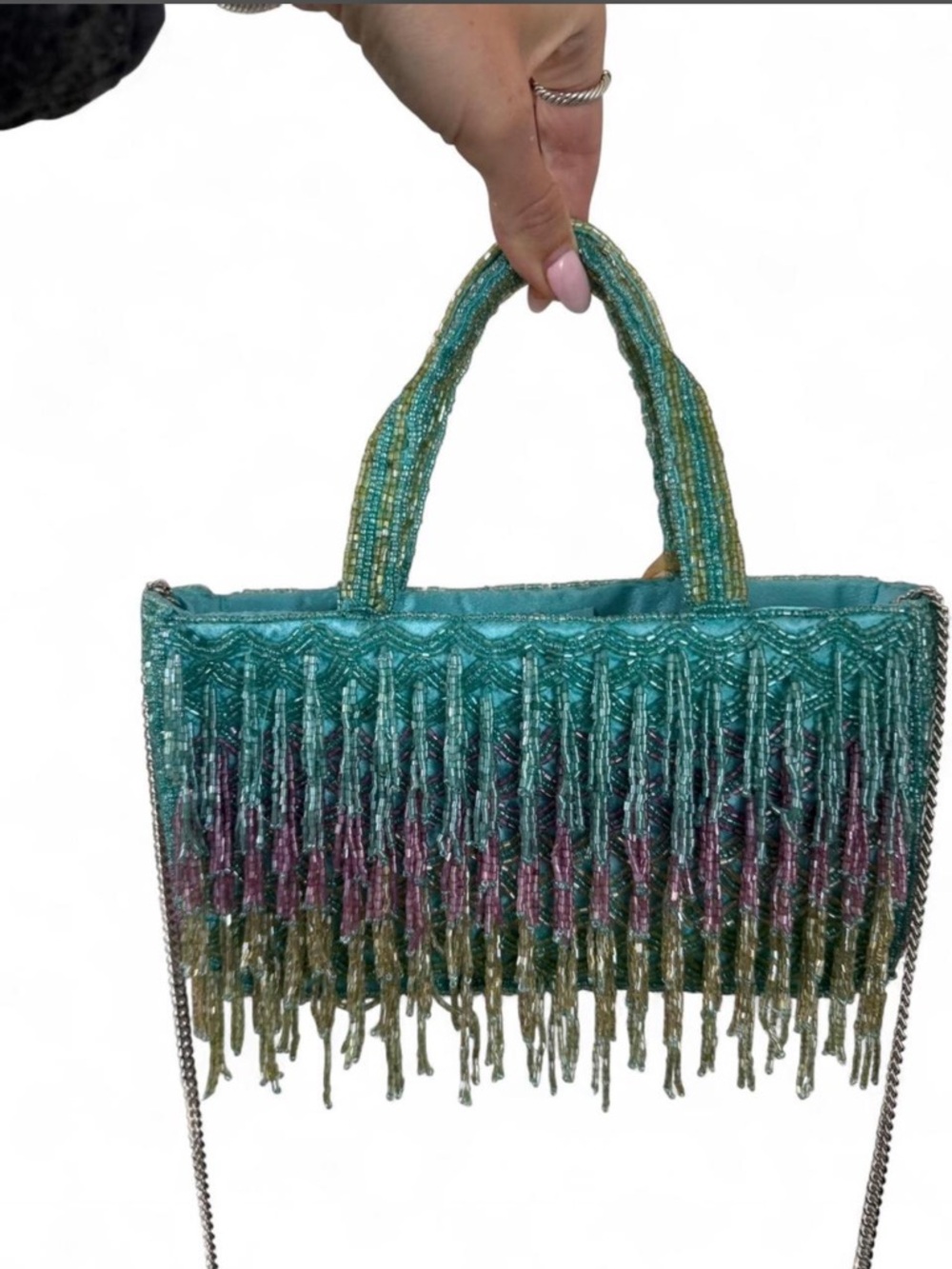 Made in India Rainbow Fringe Beaded Bag - Picture 2 of 9